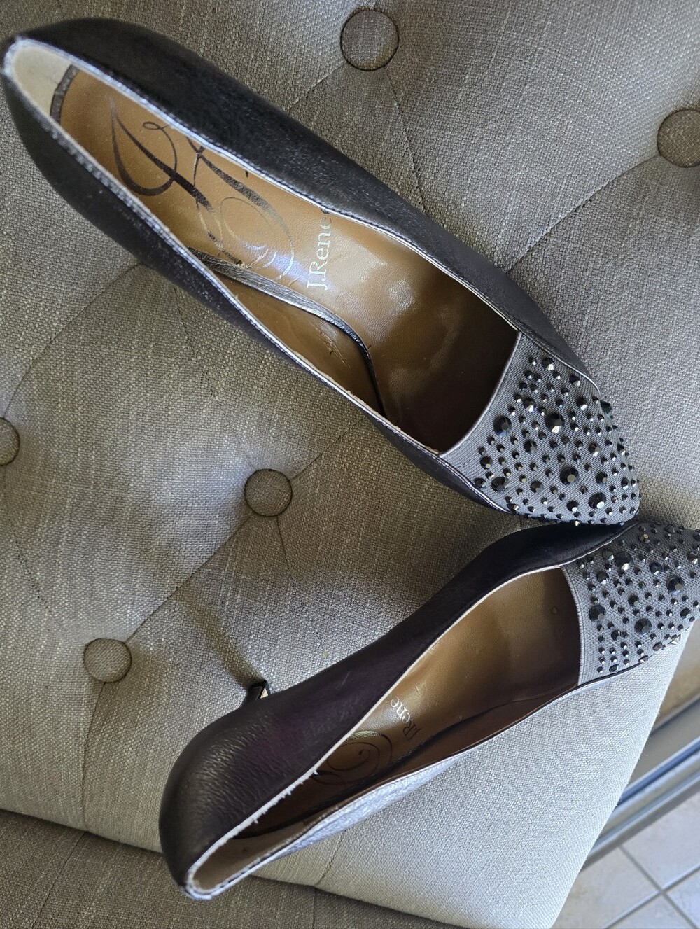 J. Renee Gray Leather Pointed Toe Studded-Embellished Stiletto Heel Pumps,NEW S8